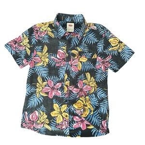 Levi’s Tropical Floral Shirt Black Cotton Short Sleeve Button Up Large